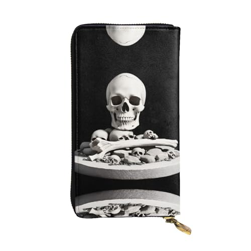 Corpse remains printing Women's leather long handheld wallet large capacity credit card zipper bag