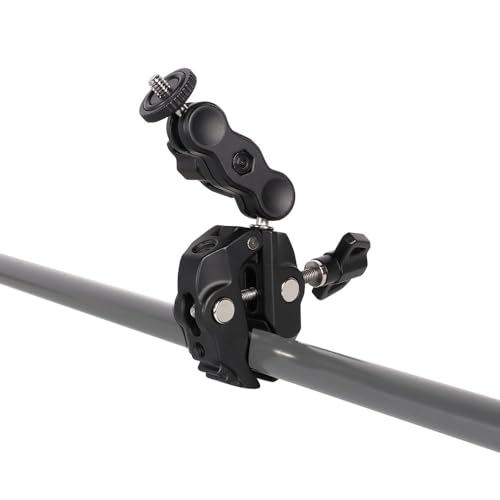 Image of BKN Metal Camera Clamp Handlebar Mount 360 Double Ballhead Magic Arm with 1 /4 inch-20 & 3 /8 inch-16 Thread for Monitor Hero, Insta 360, Canon Nikon DSLR Camera & Other Action Cameras
