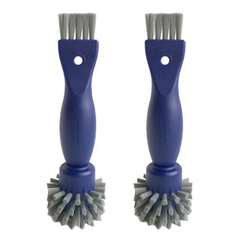 SAUBA Reinigungsbürste KOMBO 2er Pack mit Zwei Pinseln blau-grau | 2in1 Steckdosenbürste für große & kleine Satub- & Schmutzablagerungen | Rundbürste mit harten Borsten | Schuko-Steckdose Typ C F K