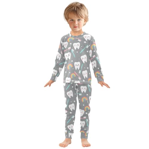 Pajama Sets Long Sleeve Toothbrushes Teeth Rainbows Stars Soft Comfy Sleepwear 2 Piece PJS 3-8T2