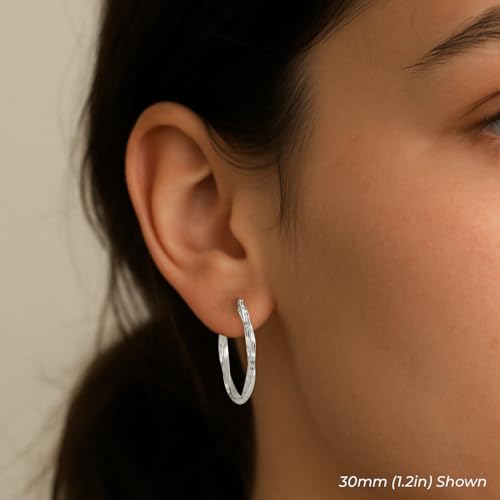 10K White Gold Diamond-Cut Twisted Round Hoop Earrings2