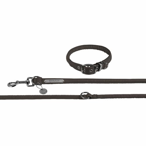 Eskadron Hundeset Faux Leather Teak Brown Halsband + Leine Platinum 2024 (40 cm) (S)