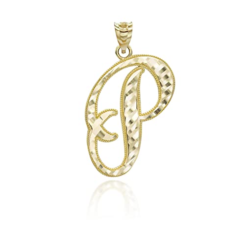 Exquisite 10K or 14K Yellow Gold Fine Dangling Cursive Initial A-Z Charm Pendant - Choice of Initial Letter and Metal