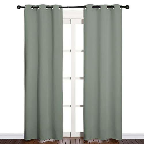Image of NICETOWN Window Curtain Panels, Thermal Insulated Solid Grommet Blackout Draperies /Drapes for Basement (Sage Green, 1 Pair, 34 by 84-inch)