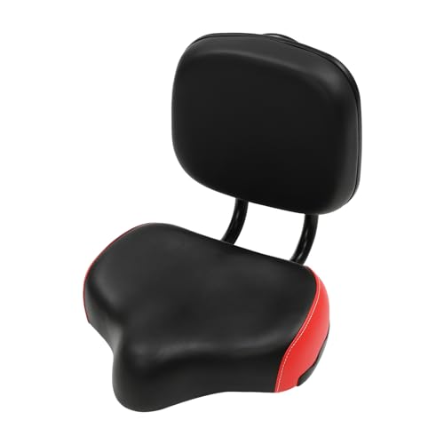 Bike Seat Bicycle Seats Pad Adjustable Height Backrest Replacement Comfortable Tricycle Saddle Universal Soft Back Rest Foam Padded PU Wide Cushion for Tricycle City Commuter Electric (Black+Red)