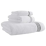 Stone & Beam Hotel Stitch Cotton Bath Towel Set, Set of 3, Black Stripe