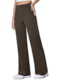 COPYLEAF Wide Leg Yoga Pants Women Stretch Dress Work Pants with Pockets Lounge Casual Sweatpants(Brown XXXL)
