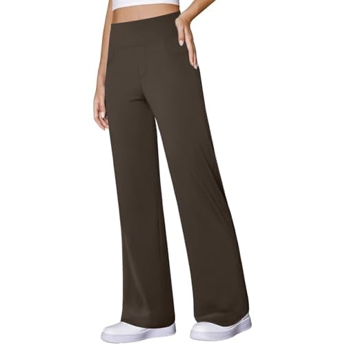 Wide Leg Yoga Pants Women Stretch Dress Work Pants with Pockets Lounge Casual Sweatpants Brown XX-Large