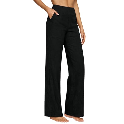 Pantaloni Larghi Vita Alta Donna: la gamba dritta e larga e il design drappeggiato allungano la linea della gamba e ti fanno sembrare più snella e in forma. Il design unico arrotolato in vita è il punto forte di questi larghi pantaloni estivi leggeri, comodi da indossare senza rinunciare all'eleganza. Adatti alla maggior parte delle corporature femminili.