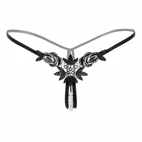 Sexy String mit Perlen Damen verführerisch Hot String Damen offen unter Tanga Frauen Höschen Sadomaso A Crotchless Underwear, Schwarz ,...