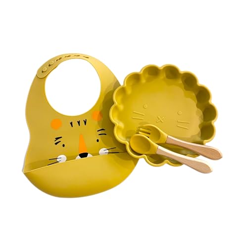 Set repas assiette ventouse + couverts pour enfant personnalisé | Cadeau de Bapteme naissance | Cadeau enfant et bébé | Kit Coffret Diner (Jaune)