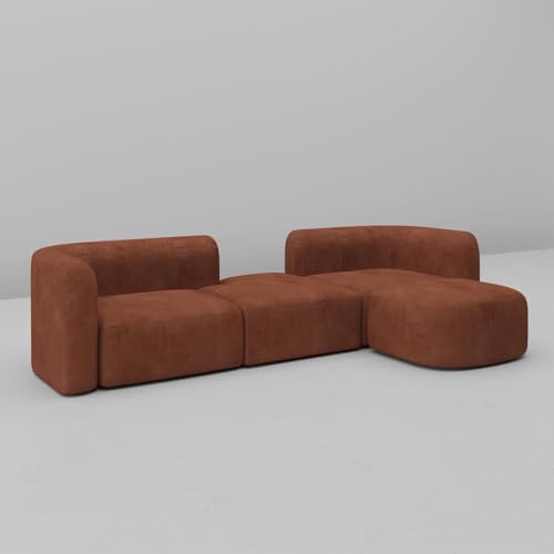 Image of Modern Style Curved Sectional Living Room, Minimalist Comfy Velvet Fabric Modular Sofa for Apartment, Home Office, Brown