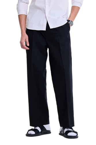 Image of SNITCH Men Trousers Holiday & Casual Wear | Relaxed Fit Pleated Front & Straight Leg Design | Breathable Cotton Linen Blend Fabric for Summer & Vacation Outings
