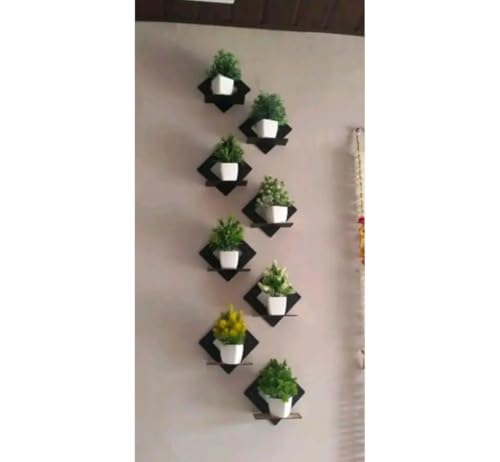 Image of Kanak Enterprises Wooden Wall Mounted Planter Set with Artificial Plants Decorative Wall Hanging Flower Pots for Home Decor KANAK WALL 009