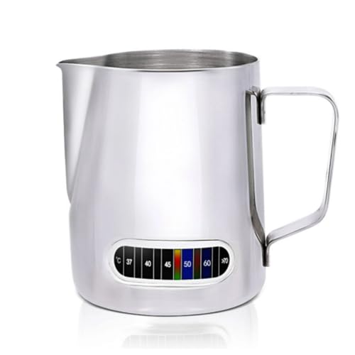 La Mejor Lista de Jarras para vaporizar leche que Puedes Comprar On-line. 50 Jarra para Espumar Leche con Termómetro Integrado, 600 ml, Acero Inoxidable Plateado, Ideal para Vaporizar Café Expreso, Latte Art y Herramientas Barista, Taza de Espuma de Leche...