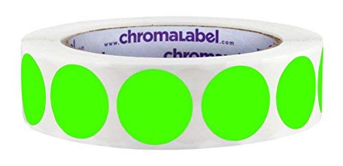 ChromaLabel 25.4mm (1 Inch) Round Permanent Colour-Code Dot Stickers, 1000 per Roll, Fluorescent Green
