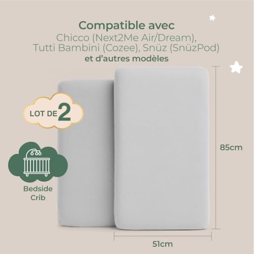 Drap housse bébé 51x85 cm de berceau pour les nuits en lit cododo - 3