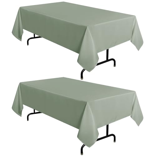 Image of sancua 2 Pack Sage Green Tablecloth 60 x 102 Inch, Rectangle Table Cloth for 6 Feet Tables - Stain and Wrinkle Resistant Washable Polyester Table Cover for Dining Tables, Buffet Parties and Camping