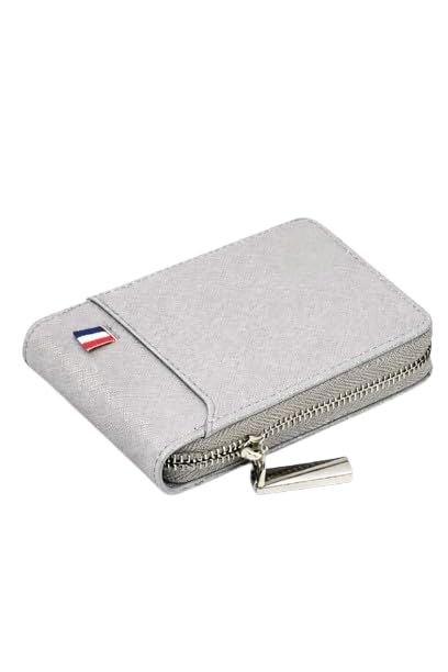 Image of Compact RFID Protected Card Wallet with Expandable Slots Zipper Closure and Currency Pocket (Grey)