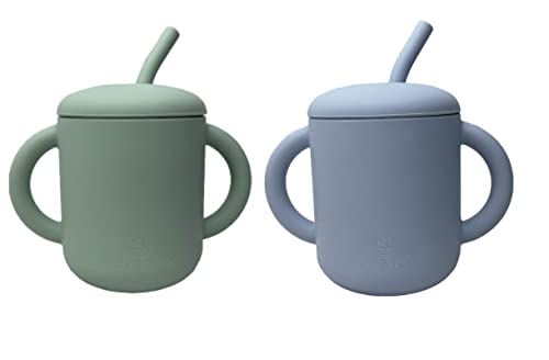 Image of Jane and Kate - 2 Pack, 100% Food Grade Silicone Training Cup and Straw | 6 Months Plus, 5oz, 150 mL, Spill Proof (Green and Blue)