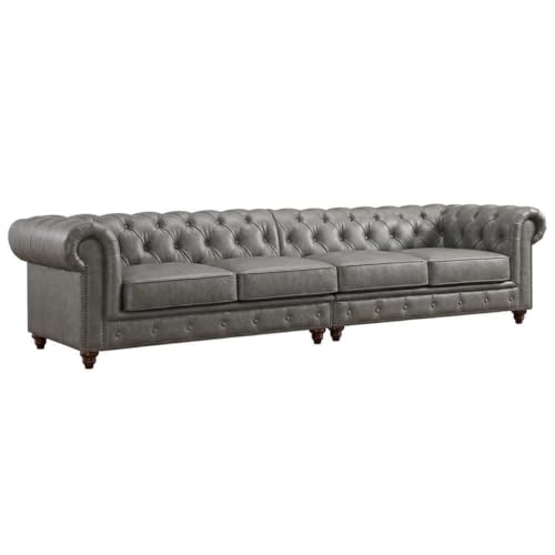 Image of Classic Leatherette Chester Sofa Set Button Tufted, Classic Style Sofa Set for Living Room, Office, and Hallway Colour (Grey Leatherette, 2+2=4 Seater Sofa)