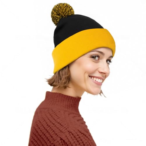 COUVER Womne Winter Cozy Acrylic Knit Beanie Hat with POM POM, Black/Gold, 1 Piece