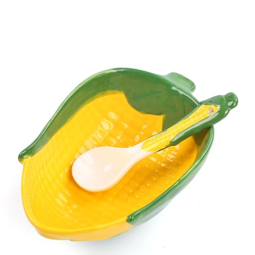 TJCGCKK Corn Shaped Ceramic Dessert Bowl Cute Snack Bowls with Spoons Fruit Vegetable Themed Design Dishes Creative Serving Plates Ice Cream Bowls for Soup Cereal Dessert Appetizers Oatmeal Party