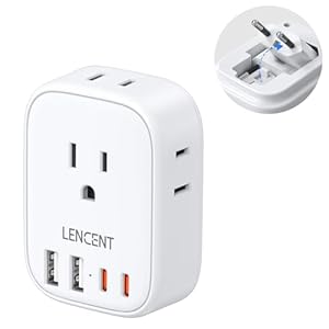 European Travel Plug Adapter, LENCENT US to Europe Type-C Foldable Power Plug with 4 Outlets 4 USB Ports (2 USB C), Power Adaptor for USA to EU Euro Iceland Spain Italy France Germany Greece Portugal