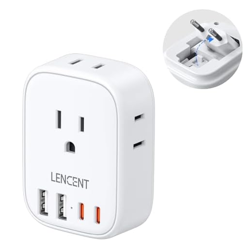 European Travel Plug Adapter, LENCENT US to Europe Type-C Foldable Power Plug with 4 Outlets 4 USB Ports (2 USB C), Power Adaptor for USA to EU Euro Iceland Spain Italy France Germany Greece Portugal