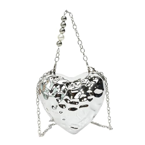 新品★未使用　【希少】メオンブルー　ハート型パッチ付きシルバーかごバッグ✨✨ ハートシェイプサッチェルギフトノベルティポーチクロスボディバッグを