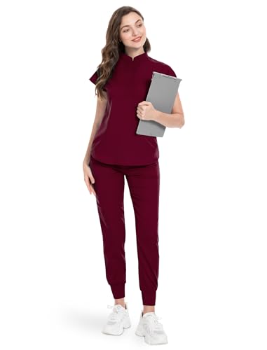 Niaahinn Women's Nurse Scrubs Set: Stretch Top & Pants, Multi-Pocket Jogger Suit for Nurse Esthetician Workwear