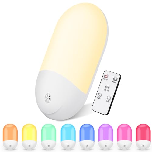 HOTUT Veilleuse Prise Electrique avec capteur crépusculaire, Veilleuse RVB pour enfants avec minuterie et télécommande, Douille veilleuse LED pour chambres...