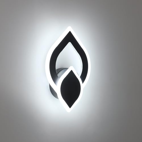 SENQIU Applique Murale Intérieure LED 16W, 6500K Blanc Froid Lampe Murale Moderne Design Pétale, Éclairage Acrylique Luminaire Mural Noir pour Salon Chambre Escalier...