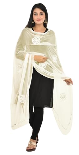 Image of YOUTHQUAKE Plastic Mirror Work Embroidered Chiffon Dupatta for Women & Girls