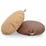 Children's Factory Mini Round Poufs, Flexible Classroom Seating, Durable Floor Cushions with Handles, Walnut and Almond, Set of 2