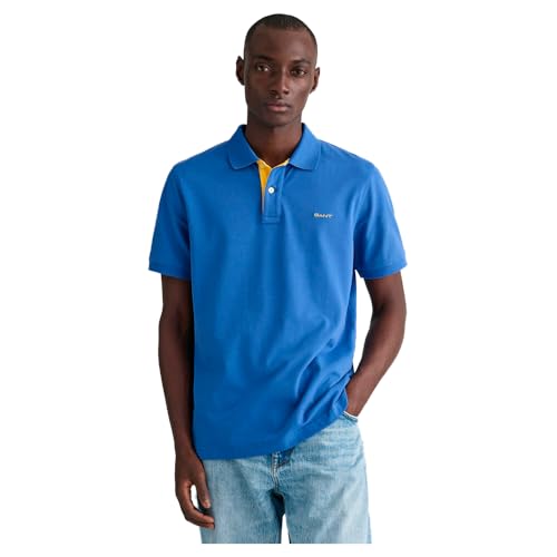Gant Herren REG Contrast Pique SS Rugger, Rich Blue, M – Ansicht 1
