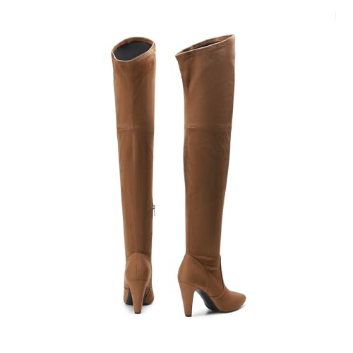 DREAM PAIRS Women's Thigh High Boots Over The Knee Heels Long Sexy Pointed Toe Boots,Size 7.5,Brown/suede,DOB214