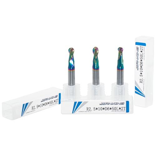 Image of 5mm R2.5 DLC Coated 2-Flute Carbide Ball Nose End Mill, Ideal for Aluminum, Copper Alloys, and Plastic Machining - High Precision & Wear-Resistant Cutting Tool (3 Pack)