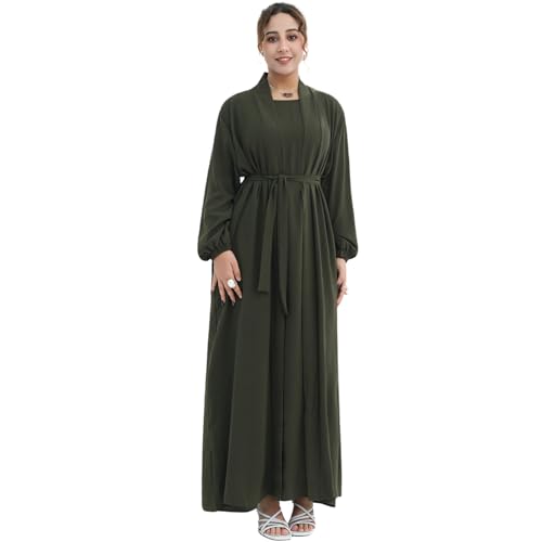 Image of Women's Muslim Dress Two Pieces Set Islamic Prayer Abaya Modest Solid Color Muslim Outfits