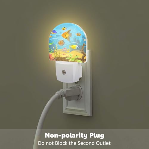 Image of Colorful Fish and Marine Corals Night Light Plug into Wall, Beautiful Underwater Ocean World Dusk to Dawn Night Light, 0.5w Energy Saving Sleep Friendly Nightlights for Kids Boys Girls