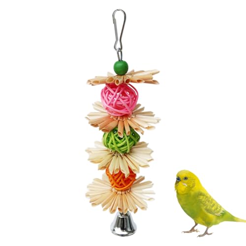 de Paja de pájaros - Cosas de Juego de Paja Natural, Coloridos para Loros | con Gancho de Metal Estable y Trenza Coloreada, triturando para parásitos, periquitos o pájaros p