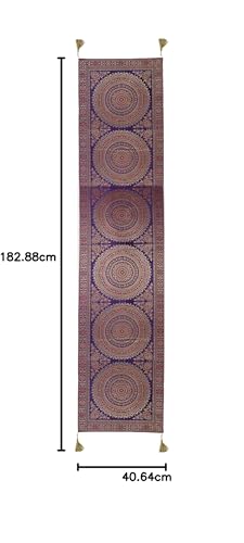 Image of Diwali Decor Brocade Jacquard Silk Table Runner Long Runner for Dinning & Centre Table Mandala Print 72 x 16 Inches (Purple)