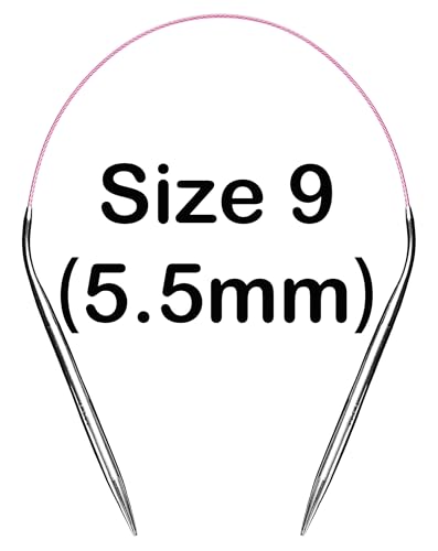 Image of cuteDIY Size 9 Circular Knitting Needles 16 Inch Set Round Metal Kit (Etched US&mm, Color-Coded Cable, Smooth Join)