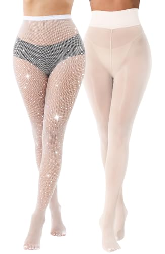 Image of VEBZIN 2 Pairs of Women's Sheer Tights, Fishnet Tights Match Sets Sparkly Tights Sheer Stockings Pantyhose