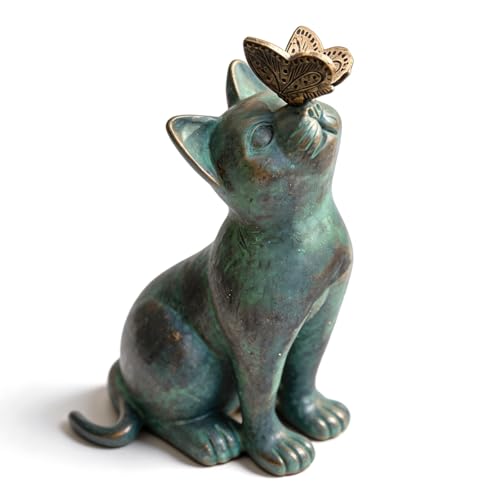 PRITOK Chat Décoration Extérieur : Chat Mignon Top Papillon Sculpture Animal en Résine Imperméable pour la Maison Cadeaux Artisanat
