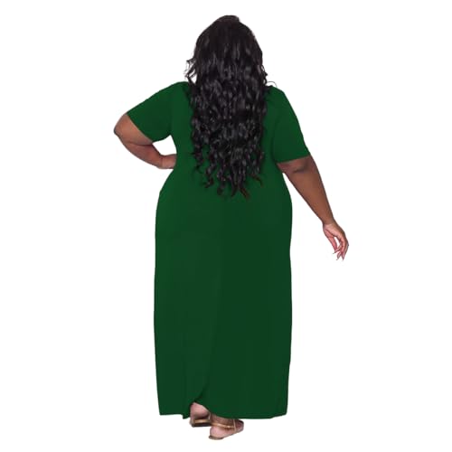 Image of TOPSRANI Womens Plus Size Maxi Dresses for Women Oversize Casual Short Sleeve V Neck Loose Plain Solid Trendy Summer Dress