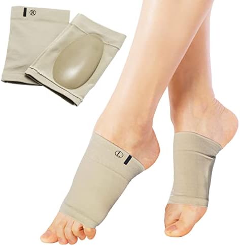 Arch Support Sleeves Compression Arch Support Plantar Fasciitis Relief Brace with Gel Pad Inside Metatarsal Foot Arch Supports for Flat Feet Arch and Foot Pain - Men Women (1 Pair Beige)