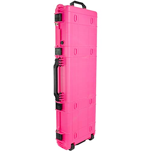 Eylar 44 Inch Protective Roller Rifle Hard Case With Foam, Mil-Spec Waterproof & Crushproof, Two Rifles Or Multiple Guns, Pressure Valve With Lockable Fittings Pink #TOP3