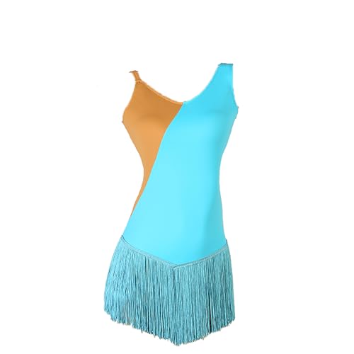 Vestido de patinação artística azul gradiente sem mangas com diamantes para desempenho de competição