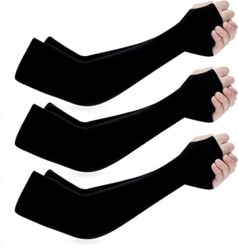 Arm Sleeves UV Protection Economy pack Breathable UPF 50 Long Sleeves Ice Arm Covers for Men Women Girl Adult Cooling Sleeve Cover for Outdoor Sports (3 Black)